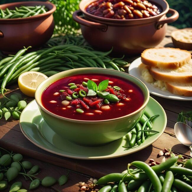 Zupa czerwona z zielonymi warzywami